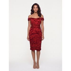 Nicole Miller Collection Red Metallic Ruched Off Shoulder Cocktail Dress Size 4